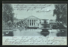 Mondschein-AK Wiesbaden, Kurhaus Mit Bassin  - Wiesbaden