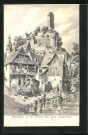 Künstler-AK Neuhaus An Der Pegnitz, Uferpartie Mit Burg Veldenstein  - Pegnitz