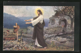 Künstler-AK Jesus Segnet Ein Kriegsgrab  - Oorlog 1914-18