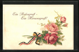 Künstler-AK Ein Rosengruss, Ein Herzensgruss  - Weltkrieg 1914-18