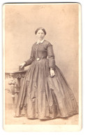 Fotografie J. E. Schubert, Nürnberg, Praterstr. 63a, Portrait Dame Im Seidenen Biedermeierkleid Stehend Im Atelier  - Anonyme Personen