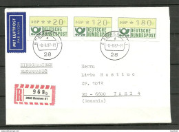 Germany Deutschland BRD 1987 Flugpost R-Brief O BREMEN Mit Automaten-Freimarken To Romania Rumänien - Viñetas De Franqueo [ATM]