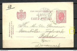 Romania 1907 Postal Stationery Ganzsache 10 B. Sent To Denmark NB! Ca. 1 Cm Tear/Einriss At Right Margin! - Enteros Postales