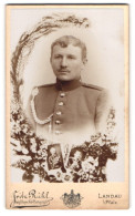 Fotografie Fritz Rühl, Landau I. Pfalz., Portrait Soldat In Uniform Rgt. 28 Im Passepartout Mit Bilder Kaiser Wilhelm  - Anonieme Personen