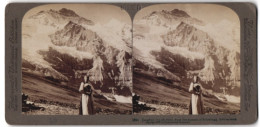 Stereo-Fotografie Underwood & Underwood, New York, Ansicht Scheidegg, Jungfrau Bergmassiv & Trachtenmädchen  - Stereo-Photographie