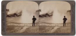 Stereo-Fotografie Underwood & Underwood, New York, Ansicht Yellowstone Park, Geysir Constant Und Black Growler  - Stereoscopic