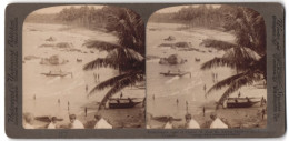 Stereo-Fotografie Underwood & Underwood, New York, Ansicht Colombo / Ceylon, Strand Am Mt. Lavina Hotel  - Stereoscopio
