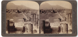 Stereo-Foto Underwood & Underwood, New York, Ansicht Pompeji, Forum Mit Vulkan Vesuv Im Hintergrund  - Stereoscopic