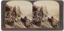 Vue Stéréoscopique-Photo Underwood & Underwood, New York,  Vue De Chamonix, Mer De Glace, Eisfall Am Ende Des Gletsc  - Stereoscoop