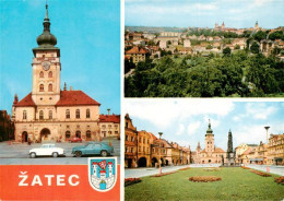 73904282 Zatec Saaz CZ Kirche Panorama Stadtplatz - Tchéquie