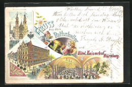 Lithographie Nürnberg, Hotel Kaiserhof, Rathskeller, Zwerge  - Nürnberg