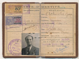 ALGERIE - FISCAUX 80c, 10f, 50f Sur 2 Cartes D'identité - Alger 1940 Et 1943 - Autres & Non Classés