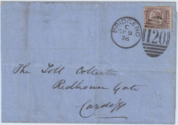 GB / Wales - 1876 SG 48/9 1/2d Bantam (plate 10 - JT) On Large Part EL From BRIDGEND To CARDIFF - Storia Postale