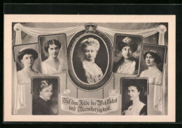 Klapp-AK Kaiserin Auguste Victoria Königin Von Preussen, Portrait Der Gealterten Monarchin, Portraits Junger Damen  - Royal Families
