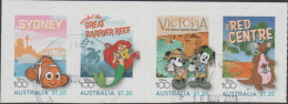 AUSTRALIA - DIE-CUT-USED 2023 $4.40 100 Years Of Disney - Strip Of Four From Sheetlet, Backing Attached - Oblitérés
