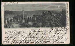 Mondschein-AK Stuttgart, Gesamtansicht Vom Schlossplatz  - Stuttgart