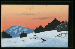 Künstler-AK Handgemalt: Vögel Auf Futtersuche Im Schnee  - 1900-1949