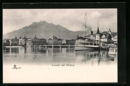 AK Luzern, Teilansicht Mit Bootsanleger Und Pilatus  - Lucerna