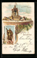 Lithographie Porta Westfalica, Kaiser Wilhelm Denkmal  - Sonstige & Ohne Zuordnung