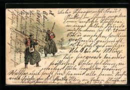 Künstler-AK Auf Doppelposten, Infanteristen Im Schnee  - War 1914-18