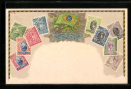 Lithographie Briefmarken Brasiliens, Nationalfahne  - Postzegels (afbeeldingen)