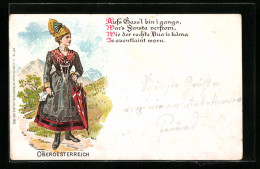 Lithographie Junge Dame In Tracht Aus Oberösterreich  - Unclassified