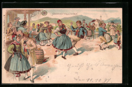 Lithographie Geselliger Tanz In Hessischer Tracht  - Costumes