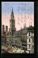 AK München, Blick Auf Marienplatz, Rathaus, Dom Und Strassenbahn  - Tramways