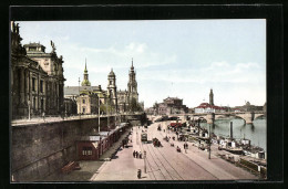 AK Dresden, Dampfschiff-Landeplatz Und Strassenbahn  - Tram