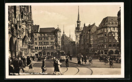 AK München, Marienplatz Mit Altem Rathaus Und Strassenbahn  - Tram