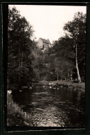 Fotografie Brück & Sohn Meissen, Ansicht Oberreinsberg I. Sa., Flusspartie Mit Blick Zum Schloss Reinsberg  - Places