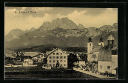 AK St. Johann, Ort Aus Der Vogelschau Mit Gebirge Im Hintergrund  - Altri & Non Classificati