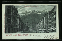 Mondschein-Lithographie Innsbruck, Strassenpartie Mit Passanten  - Sonstige & Ohne Zuordnung