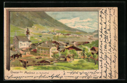 Lithographie Medraz /Stubaital, Ortsansicht Mit Bergen  - Autres & Non Classés