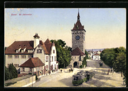 AK Basel, Strassenbahn Vor Dem St. Johanntor Mit Kirche  - Tramways