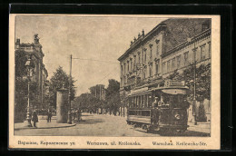 AK Warschau, Strassenbahn Und Passanten Auf Der Krolewska-Strasse  - Strassenbahnen