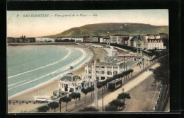 AK San Sebastian, Vista General De La Playa, Strassenbahn  - Tramways