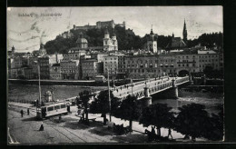 AK Salzburg, Staatsbrücke Mit Strassenbahn  - Tramways