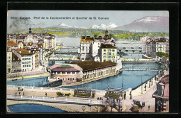 AK Genève, Pont De La Coulouvrenière Et Quartier De St. Gervais, Strassenbahn  - Tramways