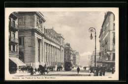 AK Geneve, La Poste Et La Rue Du Mont-Blanc, Strassenbahn  - Strassenbahnen