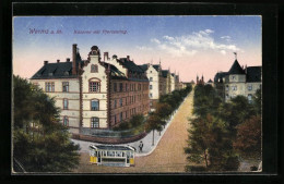 AK Worms A. Rh., Kaserne Mit Pfortenring Und Strassenbahn  - Tram