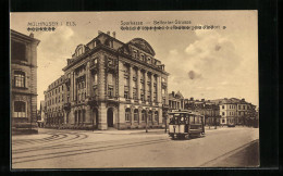 AK Mülhausen I. Els., Belforter-Strasse Mit Sparkasse Und Strassenbahn  - Tramways