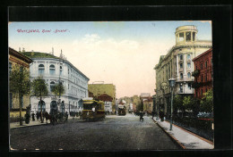 AK Warszawa, Strassenbahn Am Hotel Bristol  - Tramways