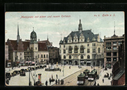 AK Halle A. S., Strassenbahnen Am Marktplatz Mit Altem Und Neuem Rathaus  - Tram