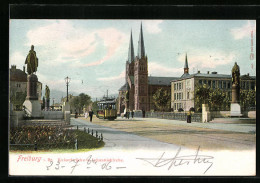 AK Freiburg I. Br., Strassenbahn Auf Der Kaiserbrücke Mit Johanniskirche  - Tram