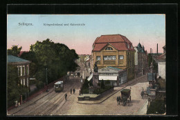 AK Solingen, Strassenbahn Am Kriegerdenkmal Auf Der Kaiserstrasse  - Tramways