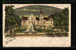 Lithographie Bernburg, Kurhaus Mit Leuchtfontaine  - Bernburg (Saale)