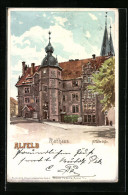 Lithographie Alfeld, Ortspartie Am Rathaus  - Alfeld