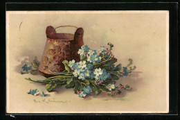 Künstler-AK Catharina Klein: Vase Mit Henkel Und Zartblaue Blüten  - Klein, Catharina