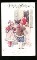 Künstler-AK Karl Feiertag: Kinder Bei Der Neujahrsbegrüssung Im Schneegestöber  - Feiertag, Karl